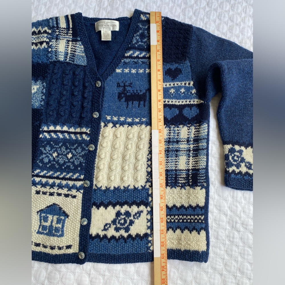 Vintage Jones New York SPORT Women Hand Knit Sweater Sz L Blue White 100% Wool - Picture 8 of 14